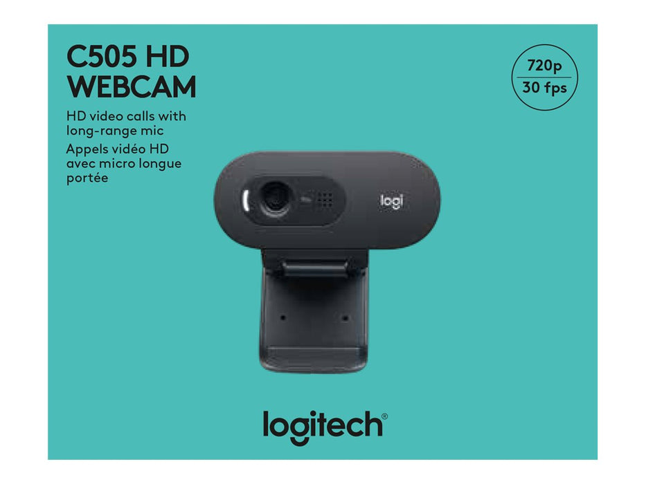 Logitech C505 HD Webcam  720p HD External USB Camera for Desktop or Laptop with Long-Range Microphone, Compatible with PC or Mac  - 960-001363