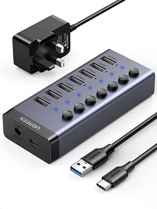 UGREEN 7-Port Powered USB 3.0 Hub UK Power adaptor - UG-90306