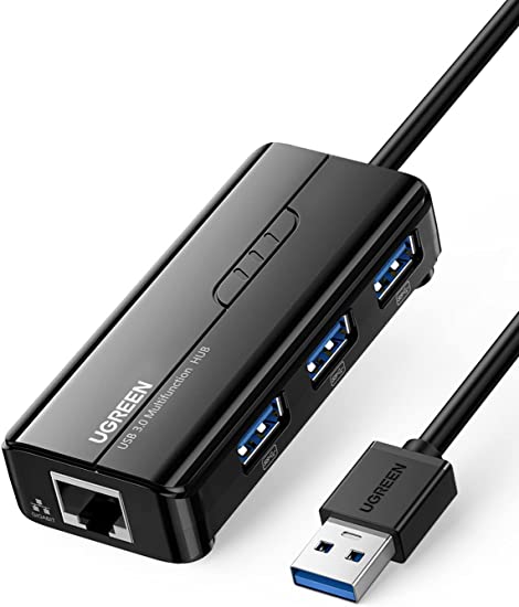 UGREEN USB 3.0 Hub Ethernet Adapter 10 100 1000 Gigabit Network Converter with 3 USB 3.0 Ports Hub Compatible with Laptop PC Nintendo Switch MacBook Mac Mini Surface XPS Windows Linux macOS, - UG-20265