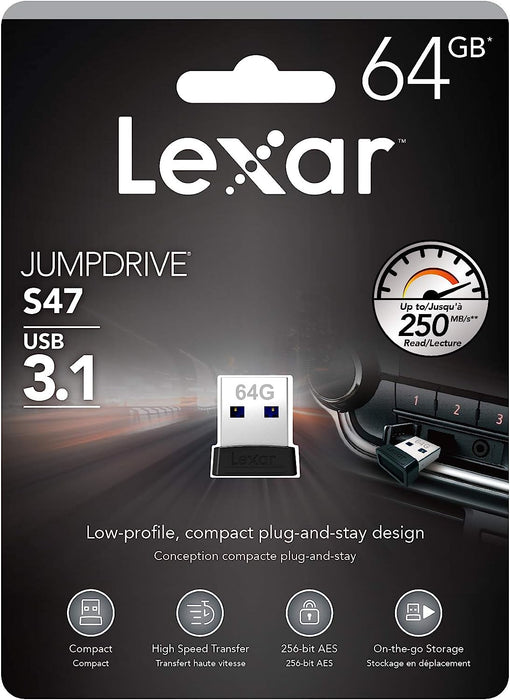 Lexar S47 JumpDrive 64GB USB 3.1 FlashDrive up to 250MB/s - LJDS47-64GABBK