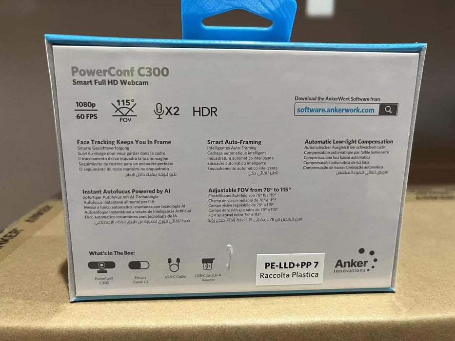 Anker A3361Z11 PowerConf C300 Smart Full HD Webcam, AI-Powered Framing & Autofocus, 1080p Webcam with Noise-Cancelling Microphones.
