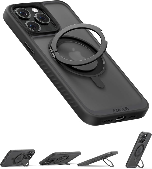Anker Magnetic Phone Case for iPhone 15 Pro Max Case, Anti-Slip and Drop-Proof Protective Cover with 360° Ring Stand, iPhone Case Compatible with MagSafe, Exclusively Designed for iPhone 15 Pro Max