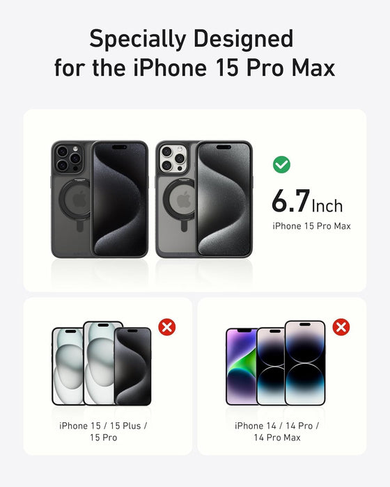 Anker Magnetic Phone Case for iPhone 15 Pro Max Case, Anti-Slip and Drop-Proof Protective Cover with 360° Ring Stand, iPhone Case Compatible with MagSafe, Exclusively Designed for iPhone 15 Pro Max