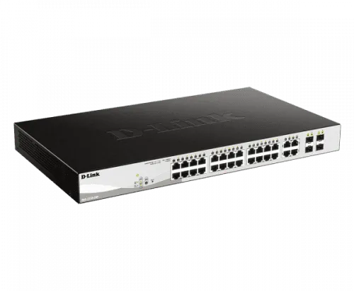 D-Link 26-port 10/100/1000Base-T Long Range 250m PoE+ Smart managed Switch with 24 PoE ports + 2 SFP ports, 250W PoE Power budget - DGS-F1210-26PS-E