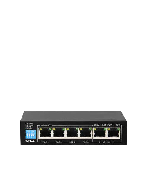 D-Link 250M 6-Port 1000Mbps Switch with 4 PoE Ports and 2 Uplink Ports - DGS-F1006P-E