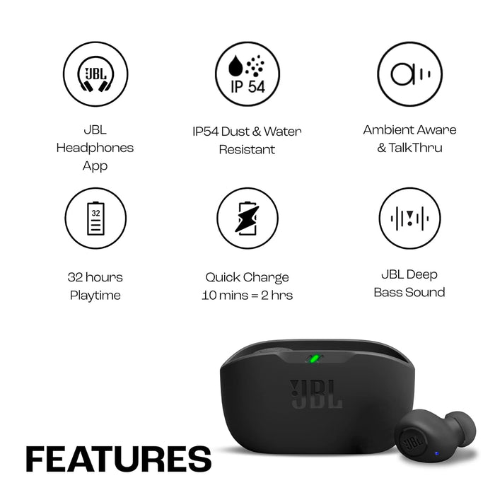 JBL Wave Buds in-Ear Wireless Earbuds (TWS)- Mic,App for Customized Extra Bass Eq,32 Hours Battery&Quick Charge,Ip54 Water&Dust Resistance,Ambient Aware&Talk-Thru,Google Fastpair