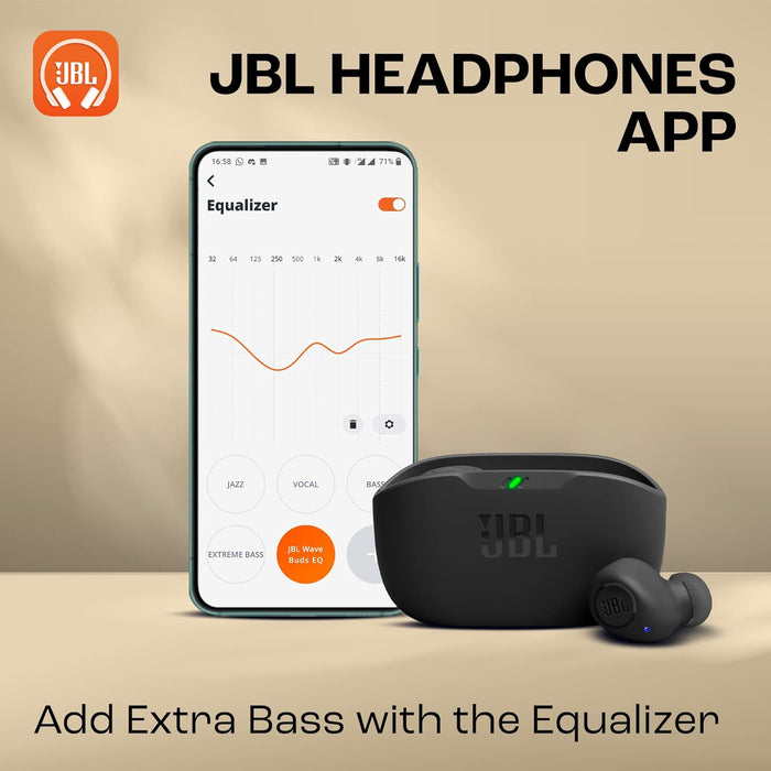 JBL Wave Buds in-Ear Wireless Earbuds (TWS)- Mic,App for Customized Extra Bass Eq,32 Hours Battery&Quick Charge,Ip54 Water&Dust Resistance,Ambient Aware&Talk-Thru,Google Fastpair