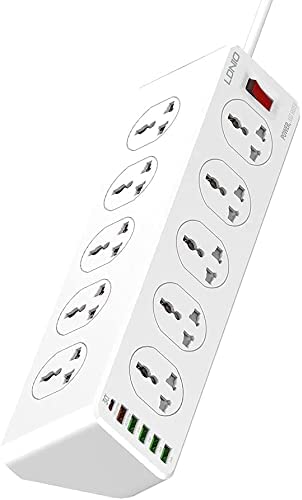 LDNIO SC10610 - Power Extension with 10-Outlet Surge protector power sockets, 6 USB Ports 30W PD+QC Fast charging adapter sockets 2-meter heavy-duty power Extension Cord