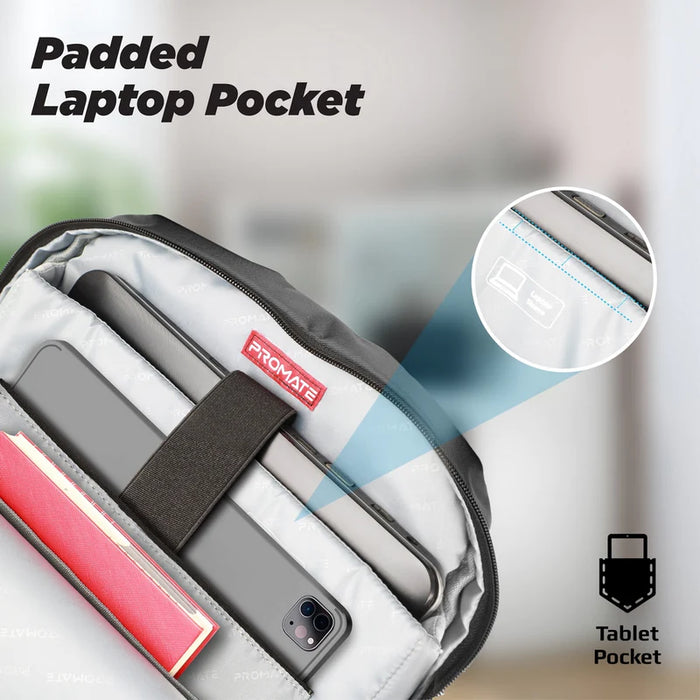 Promate 15.6 Inch Large Capacity Laptop Backpack with Multiple Compartments