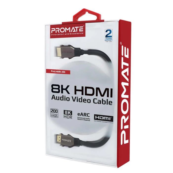 Promate 8K@60Hz HDMI 2.1 Cable with 48Gbps Bandwidth & eARC Support 2M Cable (ProLink8K-200)