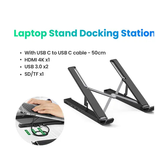 UGREEN Laptop Stand Docking Station with USB-C to USB 3.0, HDMI, SD & TF card reader, and USB-C Power Delivery,foldable, portable, adjustable (four levels), and 4K HDMI output Compatible with MacBooks, Dell, HP, Acer, ASUS, Lenovo - UG-80551