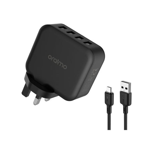 oraimo PowerCube 4 Port 25.5W High Speed UK Type Charger Kit - OCW-U81F