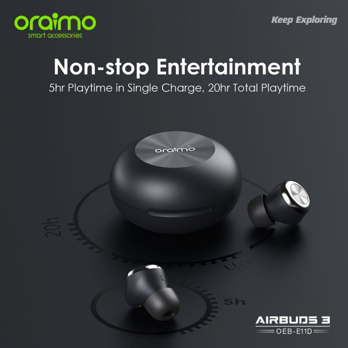 Oraimo TWS-E11D AirBuds 3 Powerful Bass True Wireless Earbuds, Headsets