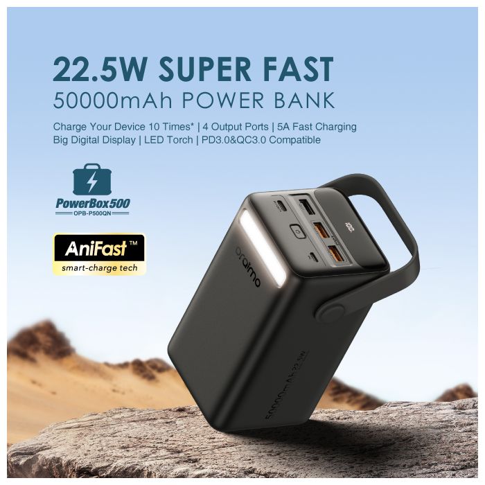 oraimo PowerBox 500 50000mAh AniFast PD3.0 QC3.0 Four Output Ports Power Bank