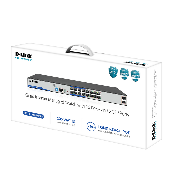 D-Link DGS-F1210-18PS-E 18-Port Gigabit Smart Managed PoE+ Switch with 16 PoE+ Ports