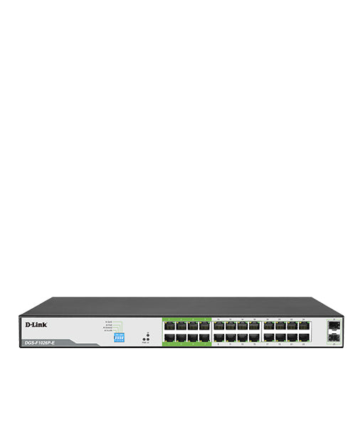 D-Link DGS-F1026P-E 26-Port Gigabit PoE Switch with 24 PoE+ Ports (8 Long Reach 250m) and 2 SFP Uplinks