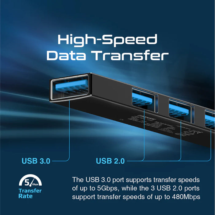 Promate 4-in-1 Multi-Port USB-C Data Hub (LiteHub-4) - 4 USB-A Ports, (3)480Mbps(USB 2.0)/ 5Gbps (USB 3.0)