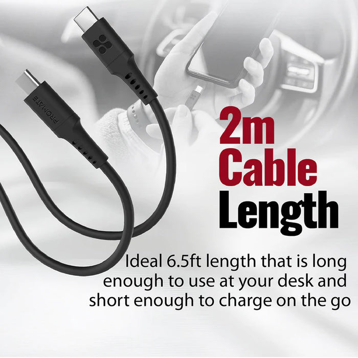 Promate 60W USB-C to USB-C Flexible Silicon Cable 2 Meter (PowerLink-CC200)