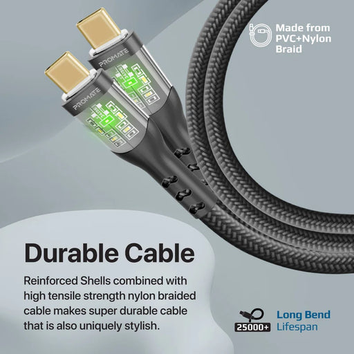 Promate 60W Power Delivery Ultra-Fast USB-C 1.2M Cable with Transparent Shells (TransLine-CC)