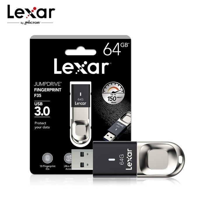 Lexar Fingerprint F35 64GB USB 3.0 flash drive, up to 150MB/s read and 60MB/s write, Global - LJDF35-64GBEU