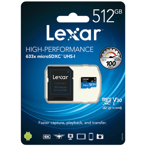 Lexar 633x High-Performance 512GB microSDXC UHS-I, up to 100MB/s read 70MB/s - LSDMI512BB633A