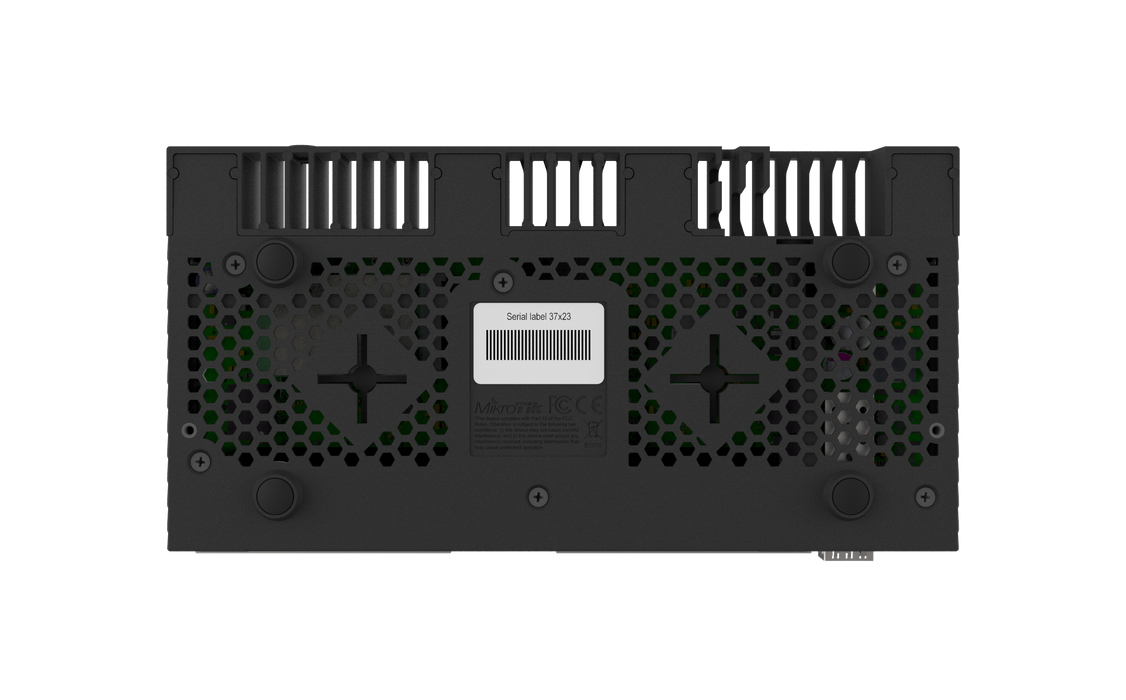 MikroTik Powerful 10xGigabit port router with a Quad-core 1.4Ghz CPU, 1GB RAM, SFP+ 10Gbps cage and desktop case with rack ears - RB4011iGS+RM