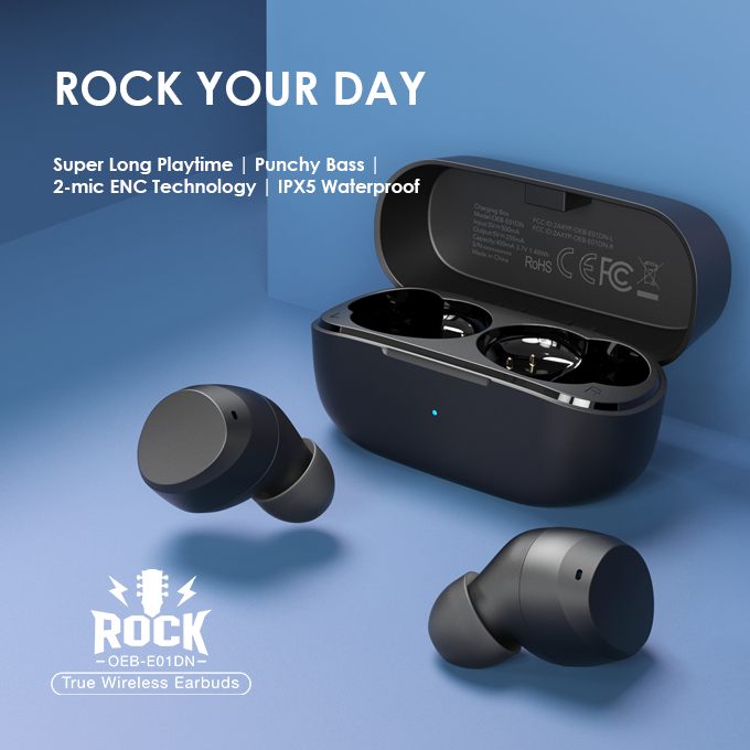 oraimo Rock stereo Bass Super Long Playtime IPX5 Waterproof True Wireless Earbuds - OEB-E01DN