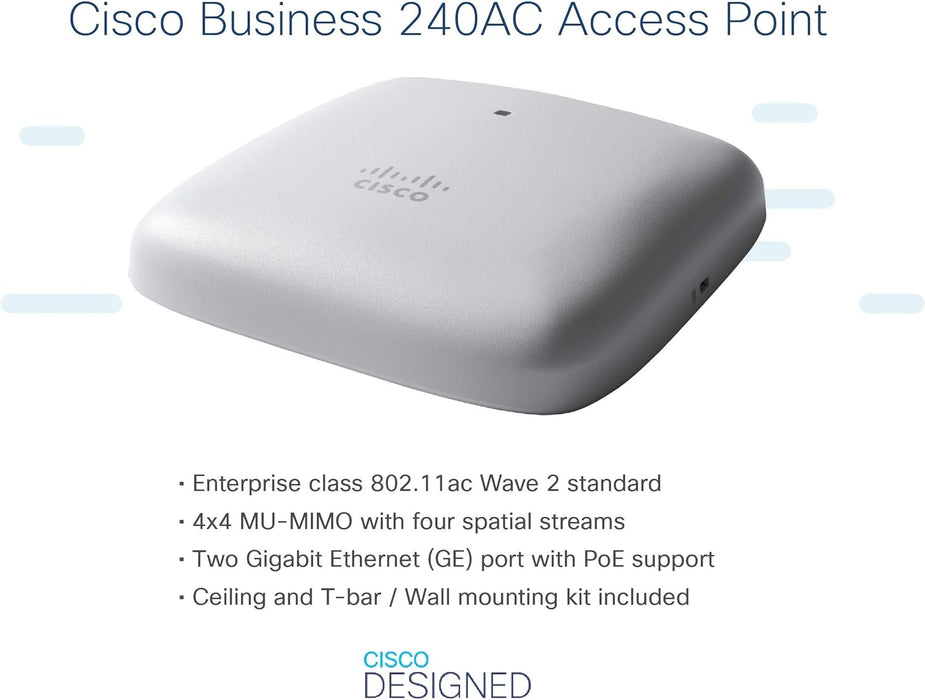 Cisco Business 240AC Wi-Fi Access Point | 802.11ac | 4x4 | 2 GbE Ports | Ceiling Mount CBW240AC-E