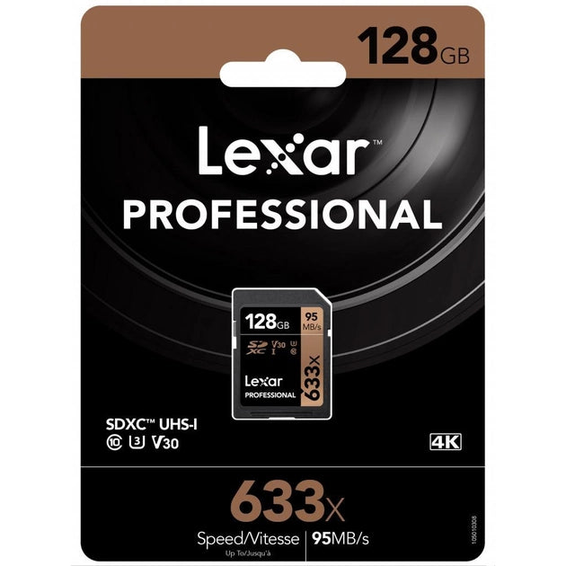 Lexar 633x Professional 128GB SDXC™ SD Card UHS-I cards, up to 95MB/s read 45MB/s write - LSD128CB633