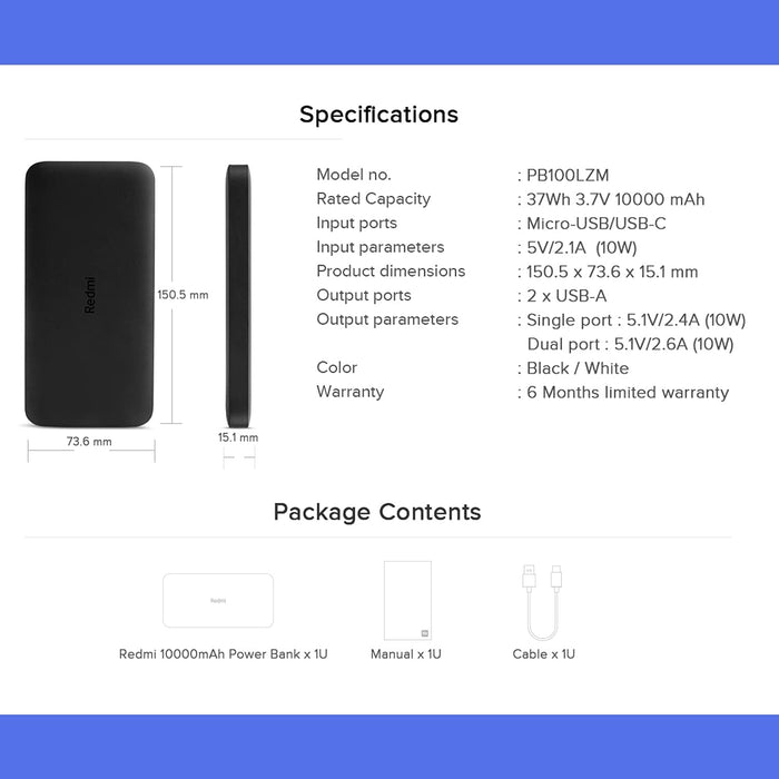 XIAOMI REDMI 10000mAh 10W Power Bank-26923