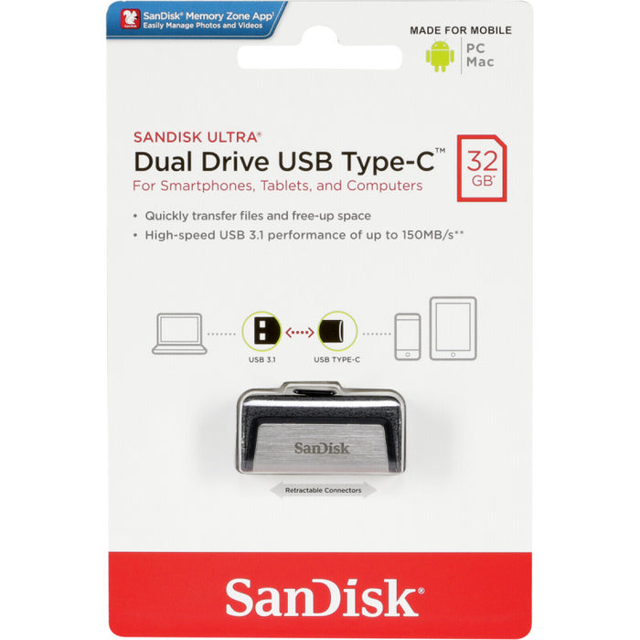 SanDisk  32GB Ultra Dual Flash Drive USB Type-C & USB 3.1 - SDDDC2-032G-G46