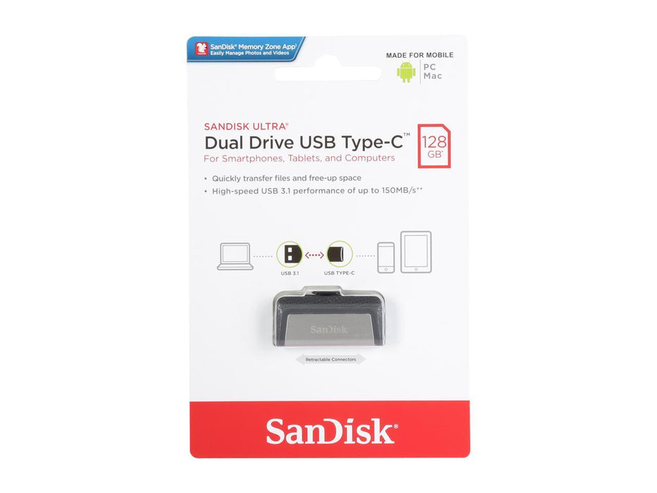 SanDisk 128GB Ultra Dual Flash Drive USB Type-C & USB 3.1 - SDDDC2-128G-G46