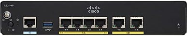 Cisco 921 Gigabit Ethernet security router WAN interfaces- 2 ports Gigabit Ethernet (GE), LAN interfaces- 4-port GE managed switch, Default and maximum DRAM-Default 1 GB, Default and maximum flash memory- 2 GB -C921-4P