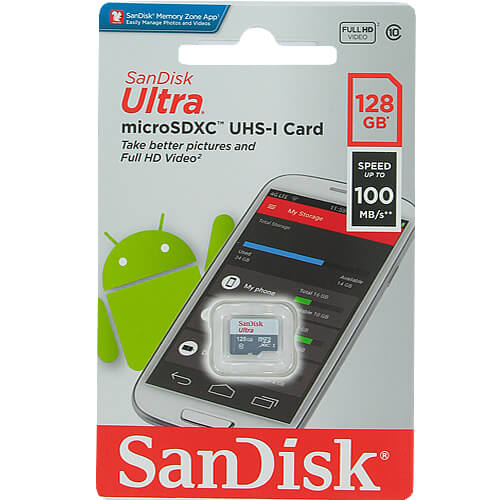 SanDisk  128GB MicroSD  Ultra Memory Card CLASS 10 100MBPS  without Adapter - SDSQUNR-128G-GN6MN