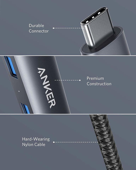 Anker PowerExpand+ 533 USB-C Ethernet Hub (5-in-1, Slim) - A8338HA1 - Get 3 USB data ports, 1 HDMI multimedia port, and 1 high-speed Ethernet port—all in one hub.