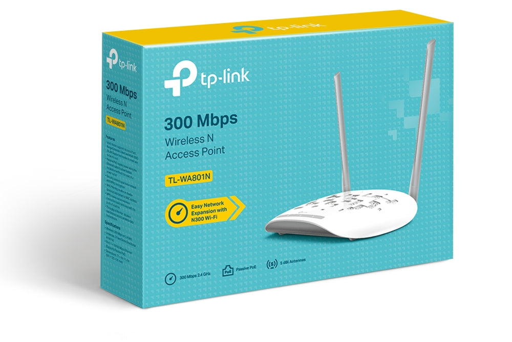 TP-Link 300Mbps Wireless N Access Point - TL-WA801N - Supports Multi-SSID, Client, Bridge, Range Extender with Passive PoE Injector Included