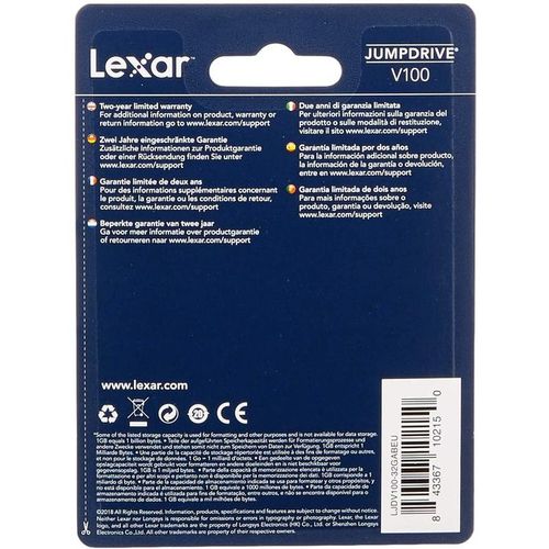 Lexar JumpDrive 32GB  V100 USB 3.0 flash drive, Global - LJDV100-32GABGY