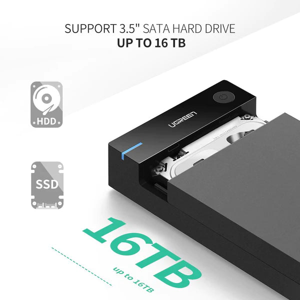 UGREEN US222 USB 3.0 3.5""/2.5"" Hard Drive Enclosure with UK Power Adapter SSD Disk HDD Box Case HD 3.5 HDD Case - UG-50424