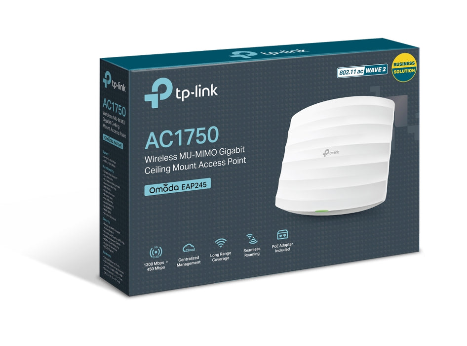 TP-Link AC1750 Wireless MU-MIMO Gigabit Ceiling Mount Access Point - TL-EAP245 - PoE Powered, SDN Integrated, Cloud Access & Omada App