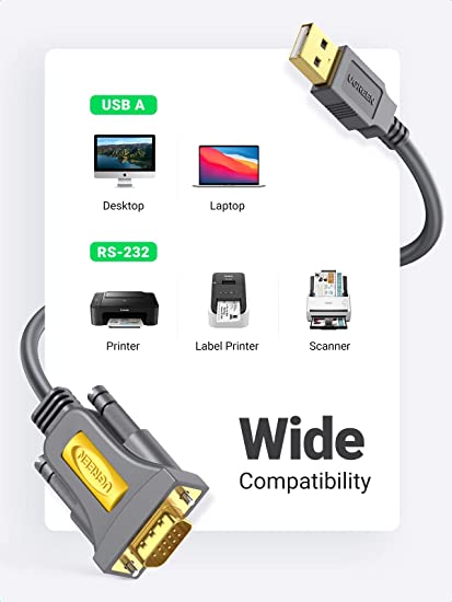 UGREEN USB-A 2.0 to DB9 RS-232 Male Adapter Cable 1.5m with PL2303 Chipset RS-232 Converter Cable for Windows 10 8.1 8 7 XP Vista, Mac OS, Linux, 3FT - UG-20211