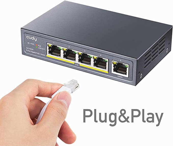 D-Link 5 Port 10/100/1000Base-T PoE Switch, Ethernet Gigabit Unmanaged Desktop Switch with 4 PoE Ports 60W Power Budget - DGS-1005P