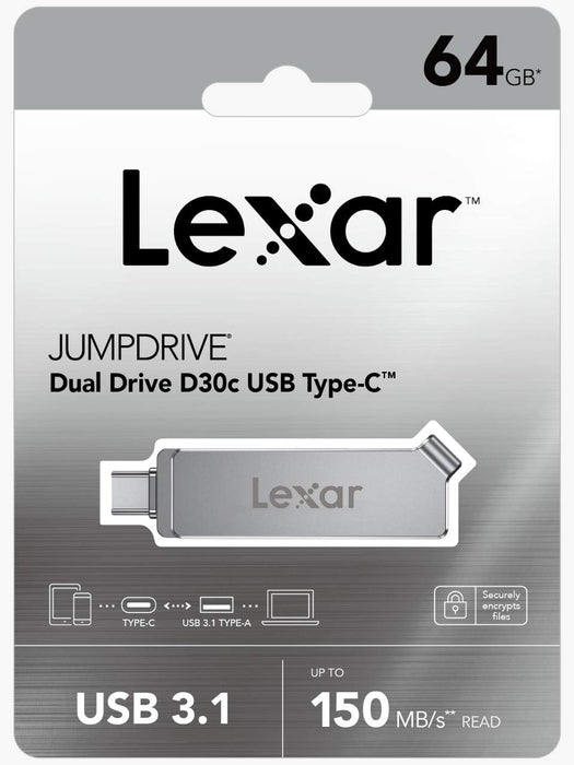 Lexar D30c JumpDrive 64GB Dual Drive USB 3.1 Type-C - LJDD30C064G-BNSNG