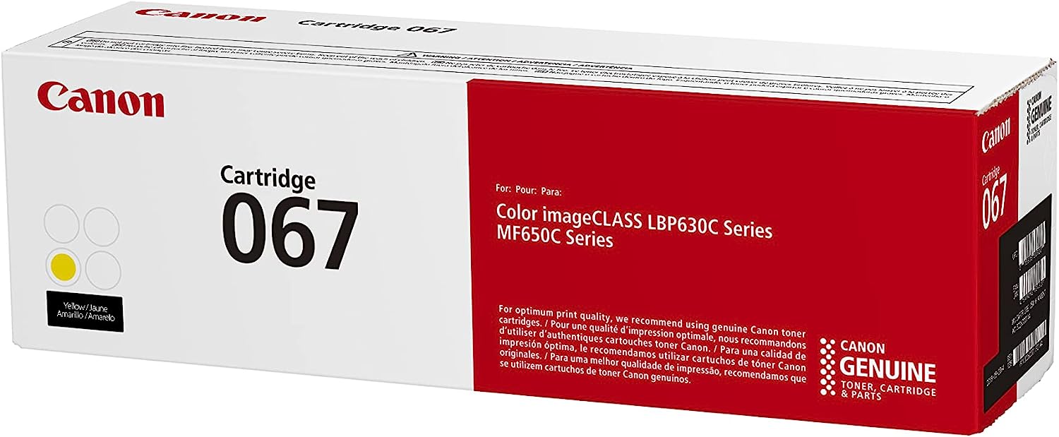 Canon 067 Yellow Toner Cartridge for Canon Color ImageClass LBP631Cw / LBP633Cdw / MF651Cw / MF655Cdw / MF657Cdw Yield 1,250 Pages - 5099C002AA