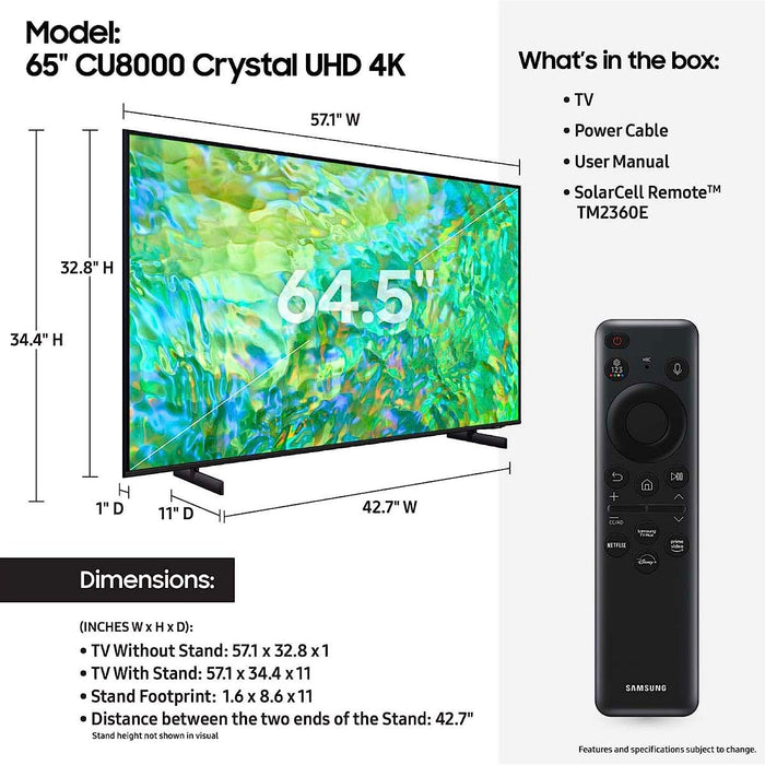 Samsung 65CU8000 65-Inch Crystal 4K UHD Smart LED TV