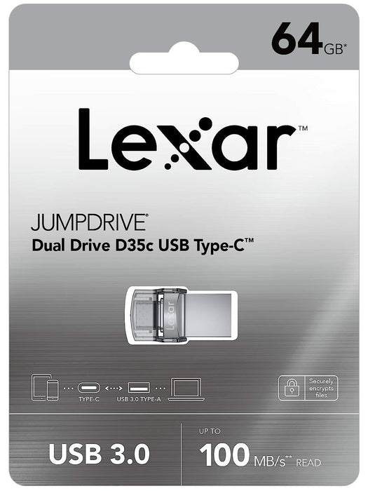 Lexar D35c JumpDrive 64GB Dual Drive USB 3.0 Type-C - LJDD35C064G-BNBNG