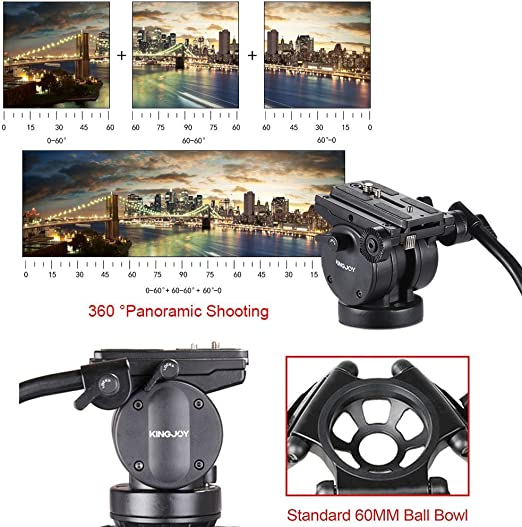 KINGJOY VT-2500+VT-2510 Professional Video/Camera Tripod Kit - with 360°Panorama Pan Fluid Ball Head for DSLR Camera Video Recorder DV