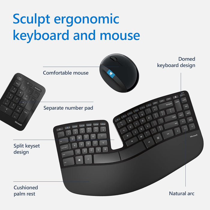 Microsoft Sculpt Ergonomic Wireless Desktop Keyboard and Mouse - L5V-00018