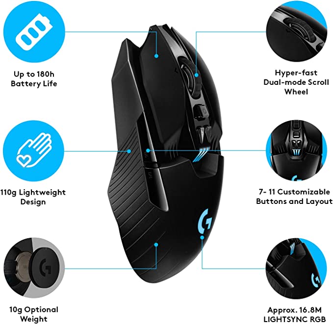 Logitech G903 Lightspeed Wireless Gaming Mouse with Hero Sensor - 910-005670MK