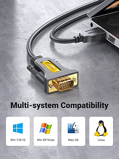 UGREEN USB-A 2.0 to DB9 RS-232 Male Adapter Cable 1.5m with PL2303 Chipset RS-232 Converter Cable for Windows 10 8.1 8 7 XP Vista, Mac OS, Linux, 3FT - UG-20211