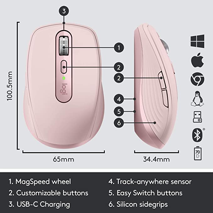 Logitech MX Anywhere 3 Wireless Mouse-Rose - 910-005990